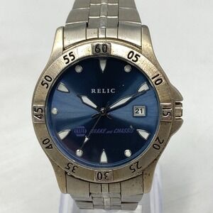 Relic Watch Men 36mm Silver Tone Blue Dial Data Napa Auto New Batter SMALL 6.25"
